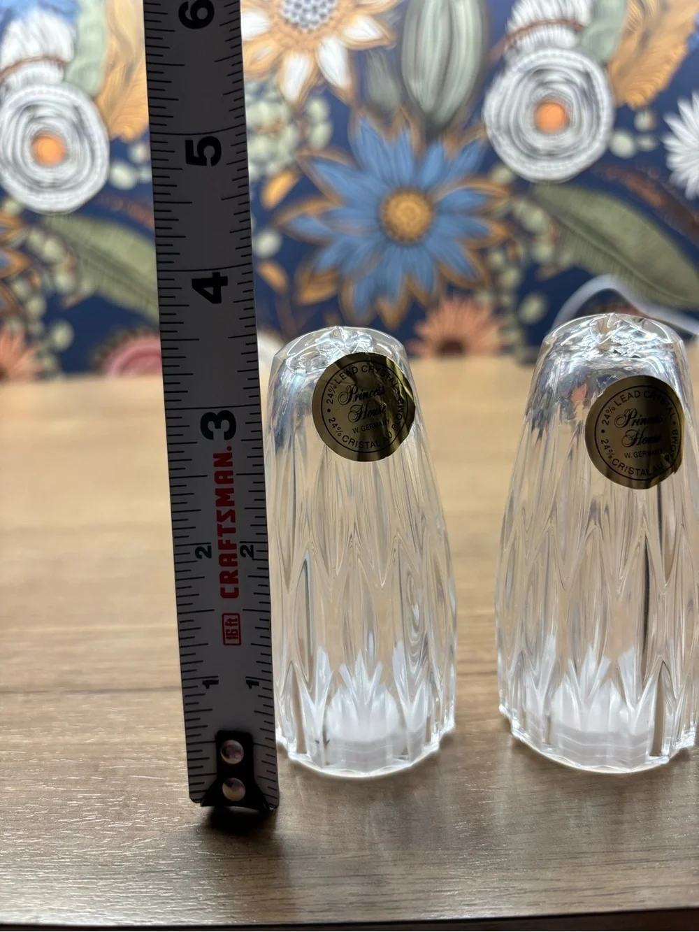 Vintage Princess House 24% Lead Crystal Salt and Pepper Shakers with Gold Labels